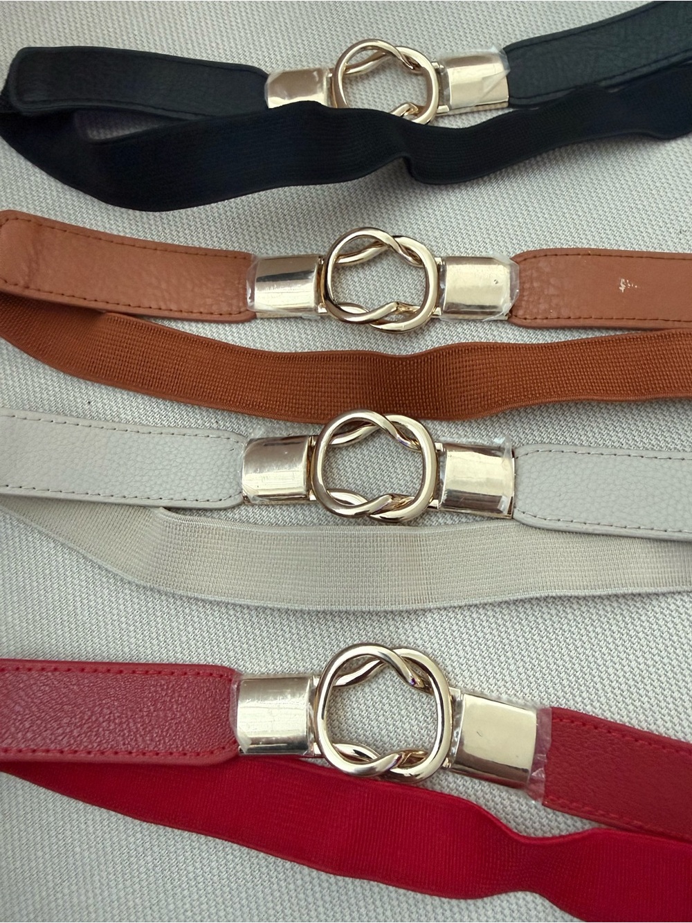 Multi-Color Interlocking Buckle Elastic Cinch Belts (Set of 4)